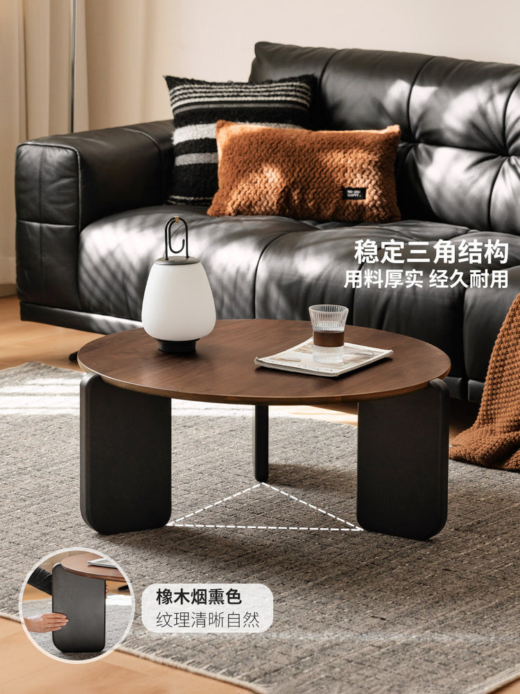 实木意式轻奢沙发边几客厅黑胡桃木圆几茶几组合