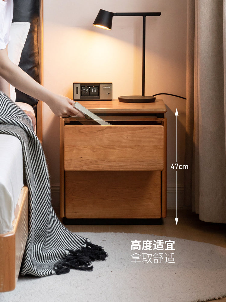 实木床头柜复古樱桃木卧室抽屉柜小户型落地床边柜