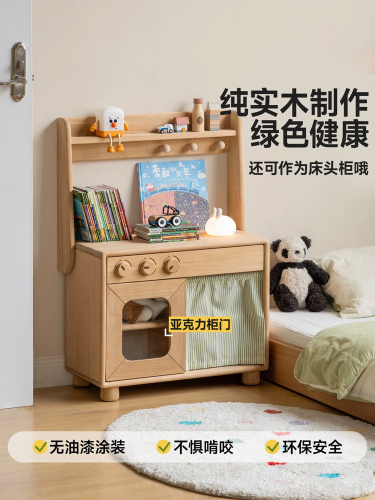 实木儿童蒙氏厨房收纳柜现代简约过家家玩具柜宝宝厨具架