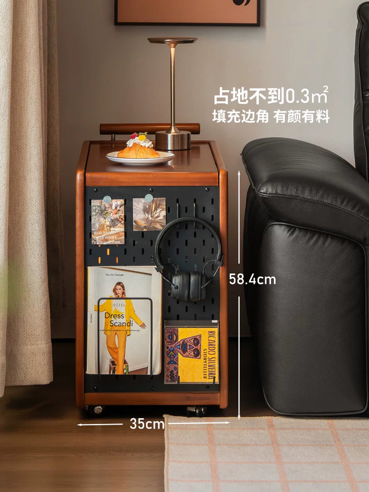 实木边几客厅中古风沙发边柜小户型多功能移动推车