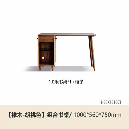 实木现代简约书房双人电脑桌工作台橡木组合书桌