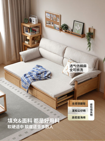 实木沙发床客厅现代简约坐卧两用橡木小户型储物沙发