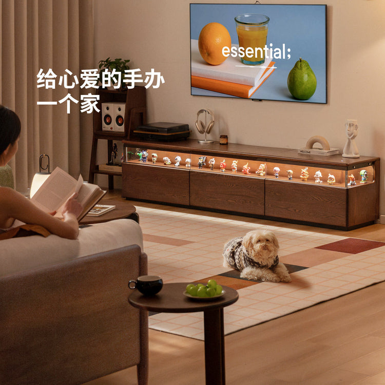实木电视柜客厅现代简约储物地柜胡桃色落地手办展示柜