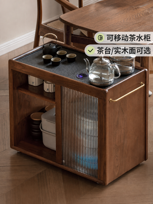 实木移动茶水柜烧水壶一体边几置物架客厅沙发侧边柜