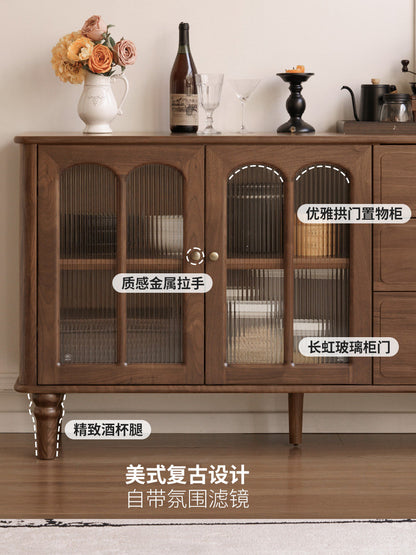 实木餐边柜美式复古餐厅置物柜黑胡桃木收纳柜橱柜