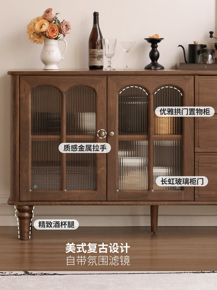 实木餐边柜美式复古餐厅置物柜黑胡桃木收纳柜橱柜