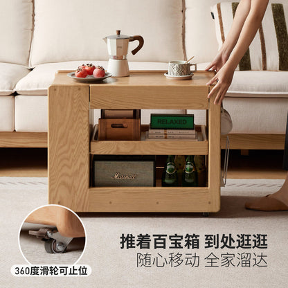 实木边几客厅现代简约沙发边柜橡木多功能移动小推车
