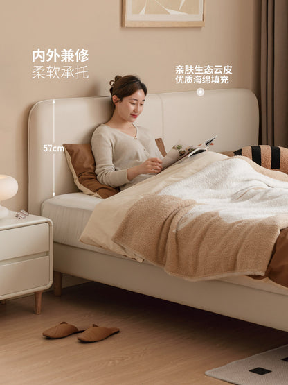 布艺床卧室简约生态云皮白色双人床小户型齐边奶油软包床