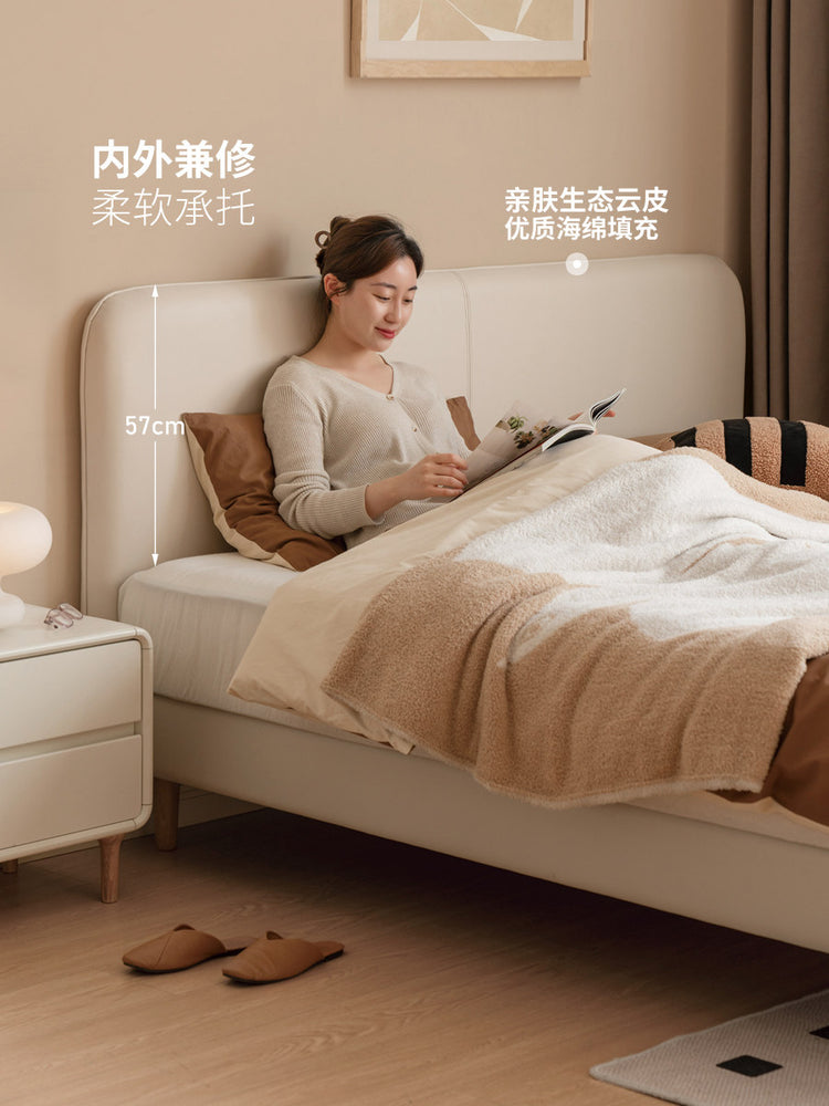 布艺床卧室简约生态云皮白色双人床小户型齐边奶油软包床