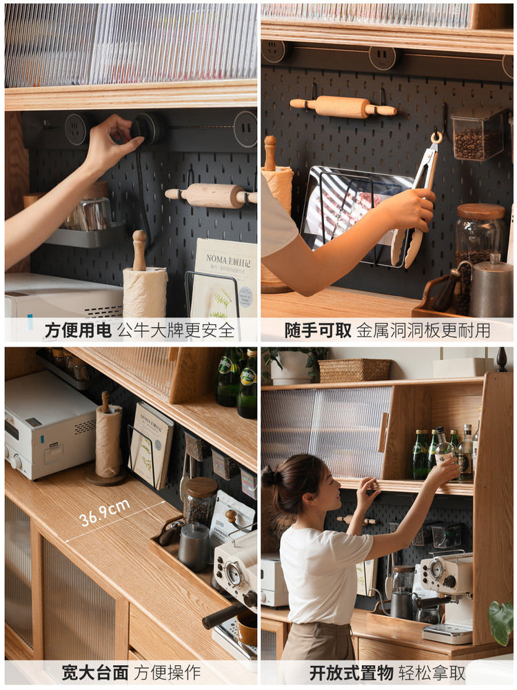 实木餐边柜靠墙一体现代简约储物柜小户型茶水柜酒柜