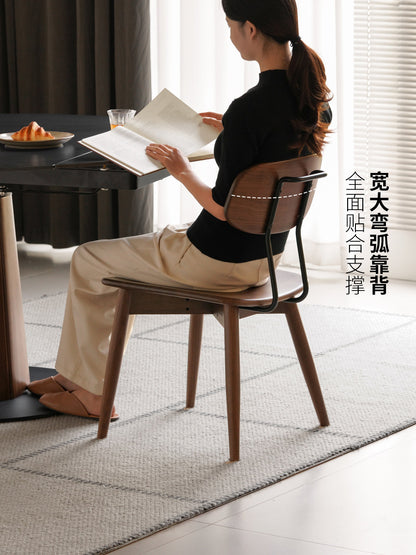 实木餐椅意式轻奢餐厅靠背椅黑胡桃木餐桌椅原木椅子