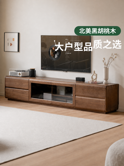 实木电视柜黑胡桃木高款靠墙储物地柜客厅落地电视机柜
