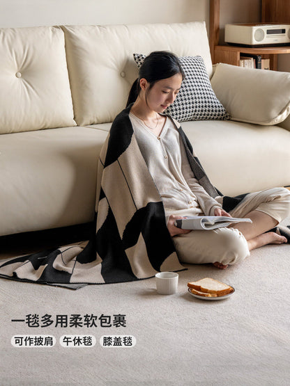 几何沙发盖毯复古轻奢高级感空调毯秋冬办公室披肩午睡毯