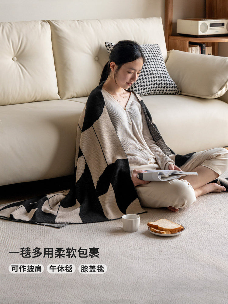 几何沙发盖毯复古轻奢高级感空调毯秋冬办公室披肩午睡毯
