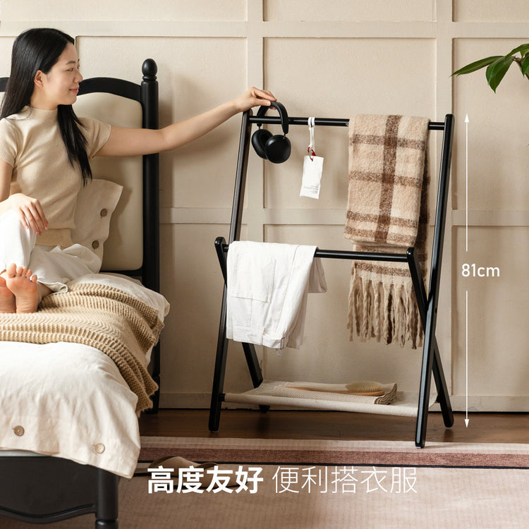 实木挂衣架简约可折叠黑色衣帽架卧室小户型置物架