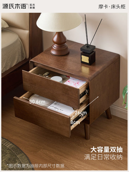 实木床头柜现代简约胡桃色储物柜卧室橡胶木收纳柜子