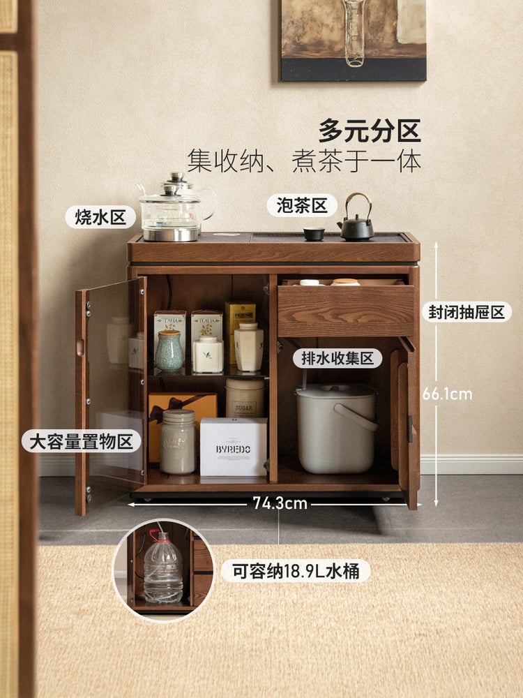 实木茶水柜客厅茶台烧水壶一体胡桃色茶边柜移动茶车