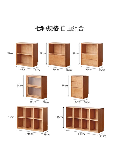 全实木书柜客厅靠墙展示柜中古樱桃木自由组合落地置物柜