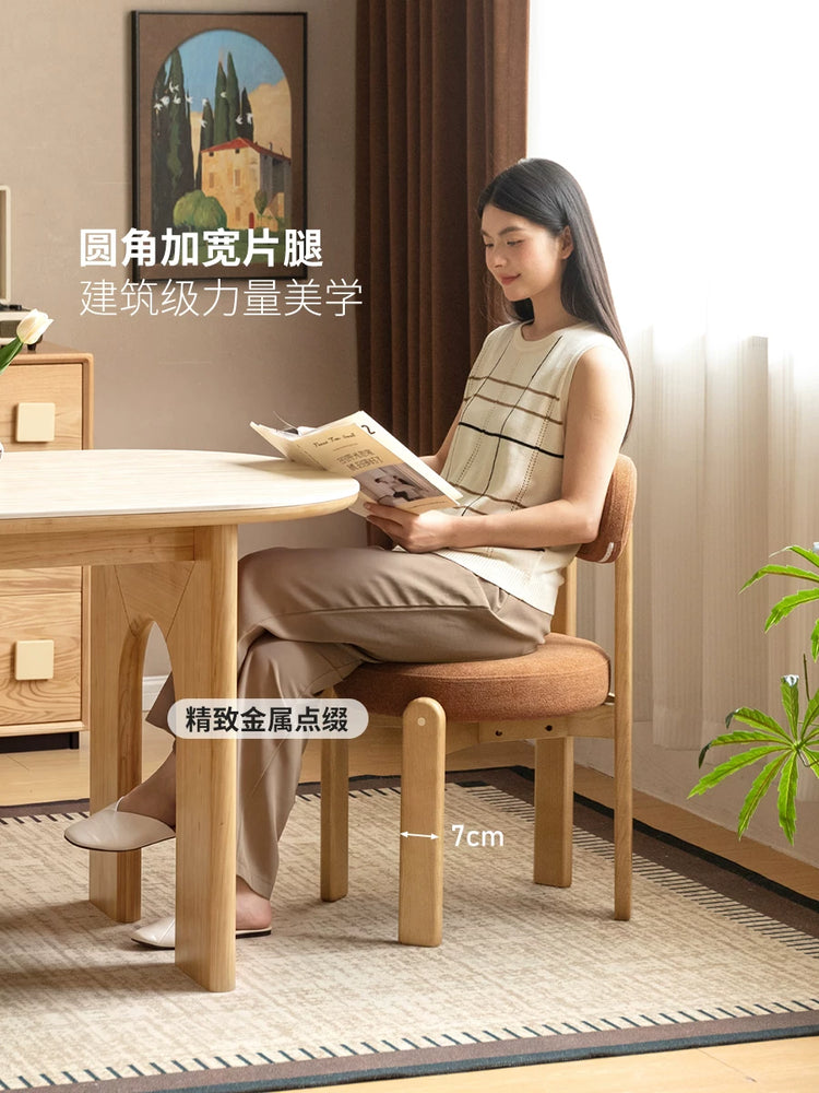 源氏木语实木餐椅餐厅中古休闲椅餐桌椅软包靠背椅家用白蜡木椅子