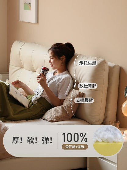 真皮床奶油风卧室悬浮床齐边双人床现代简约白色软包大床