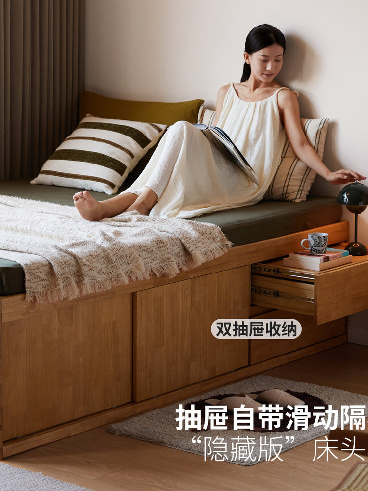 实木床现代简约储物床卧室小户型箱体床多功能榻榻米