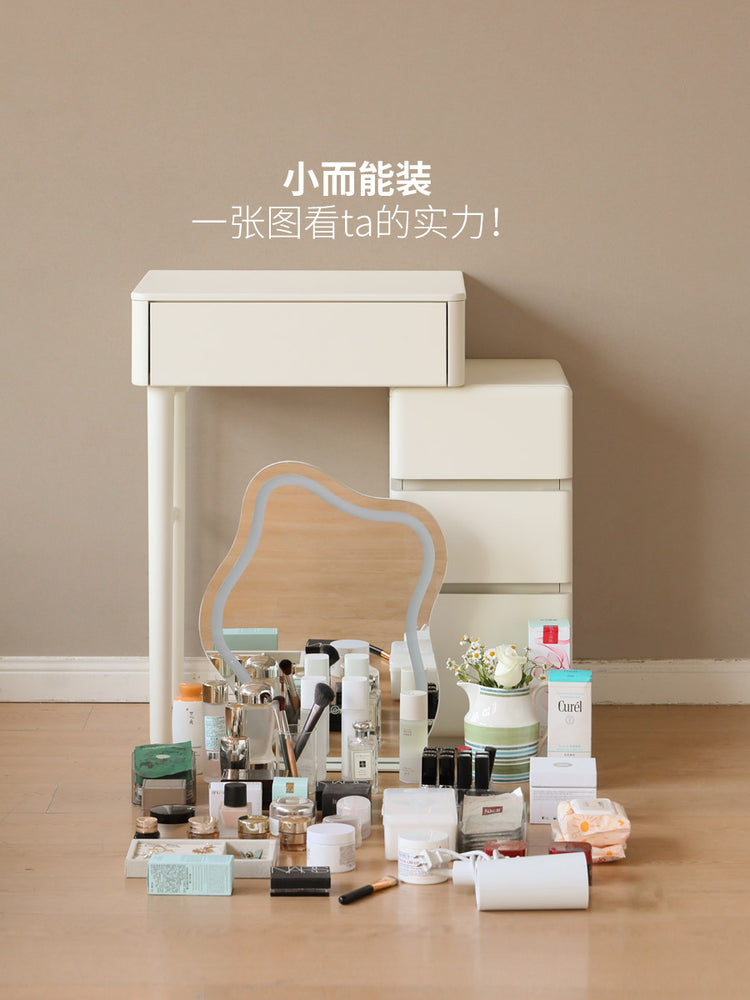 实木伸缩梳妆台斗柜一体白色奶油风小户型卧室小型化妆桌
