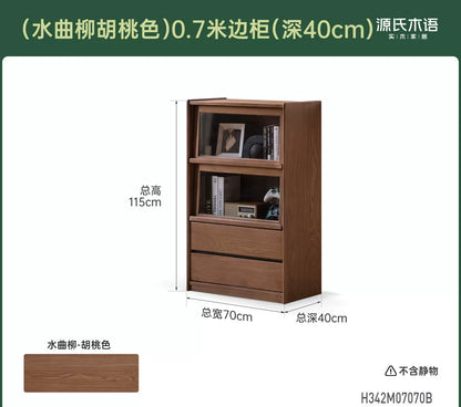 实木边柜客厅现代简约沙发翻门展示柜黑胡桃木落地书柜