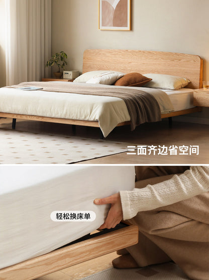 实木双人床铁艺床架原木风橡木大板床简约悬浮床齐边大床