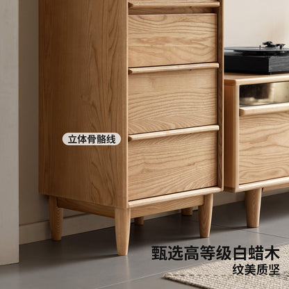 实木边柜客厅现代简约收纳储物柜白蜡木带灯展示柜
