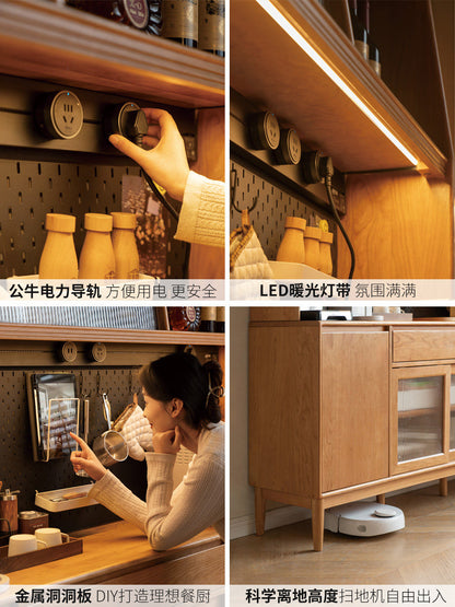 实木餐边柜靠墙一体餐厅中古风樱桃木储物柜茶水柜