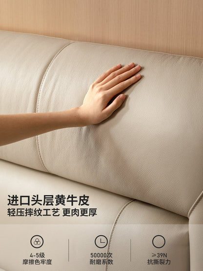 皮艺床白色奶油风软靠床意式轻奢真皮床卧室双人床