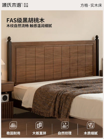 实木床经典中古风双人床卧室黑胡桃木大床大板床