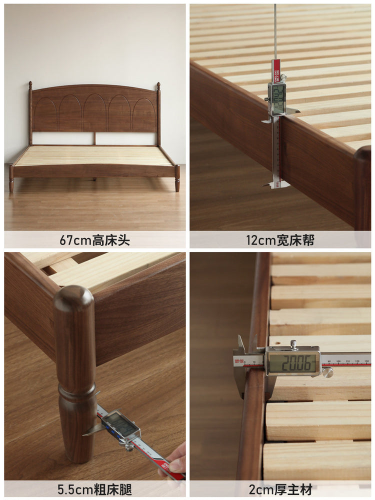 实木床法式双人床复古大床黑胡桃木大板床卧室家具