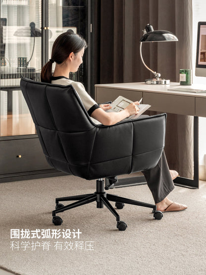 电脑椅书房升降办公椅意式轻奢软包靠背椅黑色扶手椅