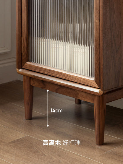 实木窄边柜现代简约黑胡桃木书柜小户型客厅高储物柜