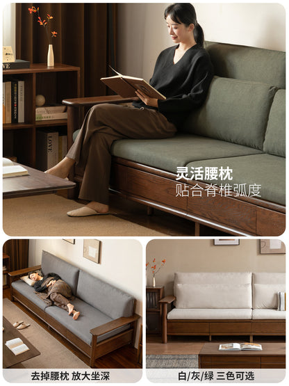 实木客厅现代简约储物橡木小户型冬夏两用沙发