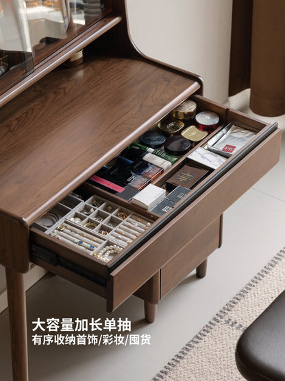 化妆桌卧室轻奢桌柜一体梳妆台黑胡桃木多功能化妆台