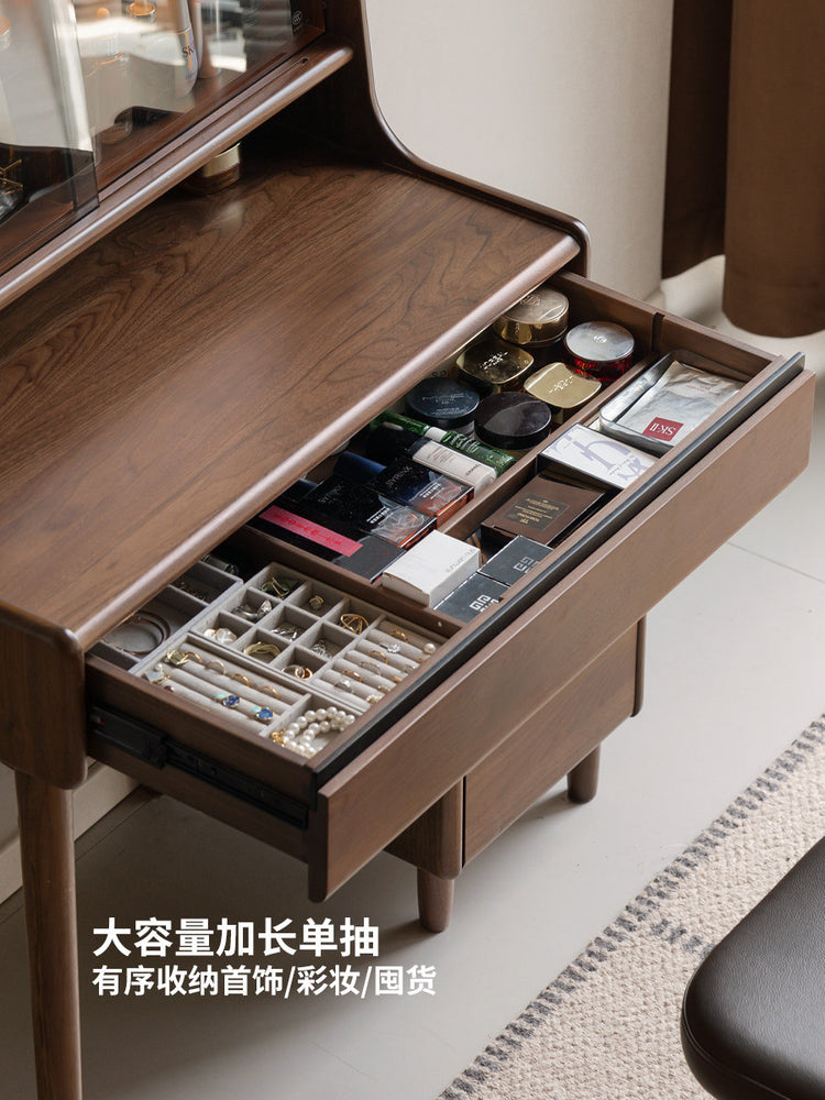 化妆桌卧室轻奢桌柜一体梳妆台黑胡桃木多功能化妆台
