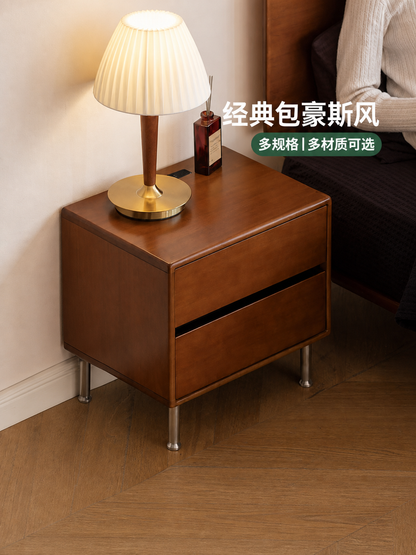 实木床头柜美式复古边柜卧室中古包豪斯带插座置物柜