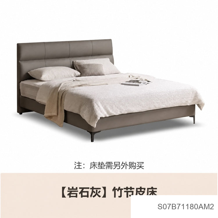 灰色真皮床现代简约主卧双人床轻奢高级头层牛皮软包床