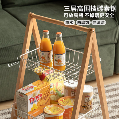 实木置物架客厅现代简约多层收纳零食架多功能移动小推车