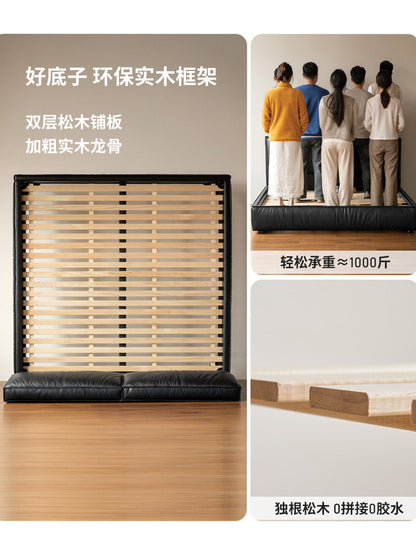 软包床卧室黑色大床互不打扰双人床意式轻奢真皮床