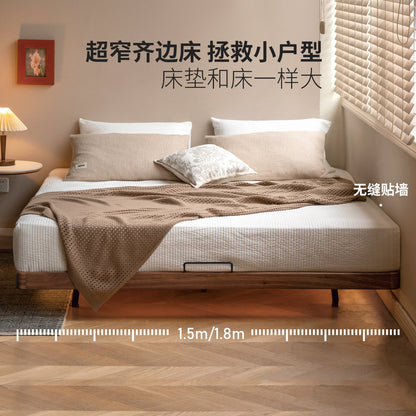 实木床卧室小户型无床头榻榻米简约悬浮床黑胡桃木双人床