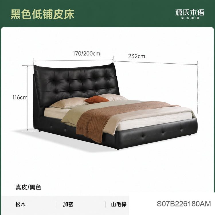 真皮床主卧大黑熊床家居软包床轻奢简约落地床黑色双人床