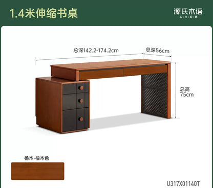 实木书桌小户型书房伸缩办公桌中古风电脑桌梳妆台