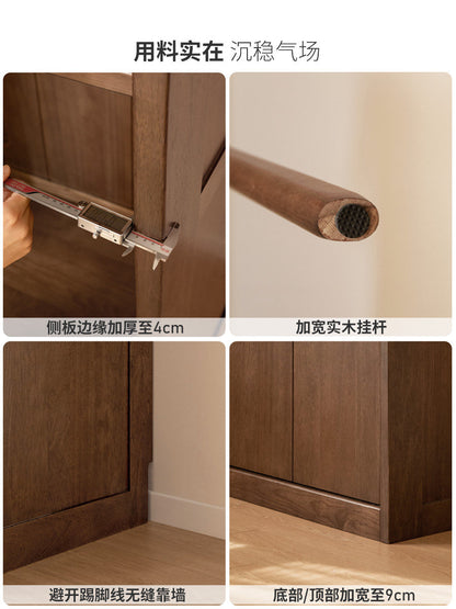 实木衣柜现代简约衣橱卧室胡桃色落地柜推拉门储物柜