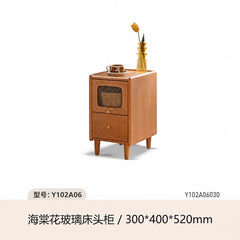 全实木床头柜复古樱桃木储物柜中古风床边柜卧室收纳柜子