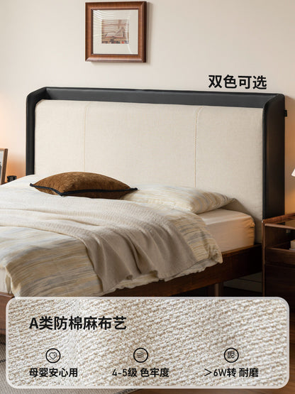 实木床意式轻奢双人床卧室黑胡桃木软靠床布艺悬浮床