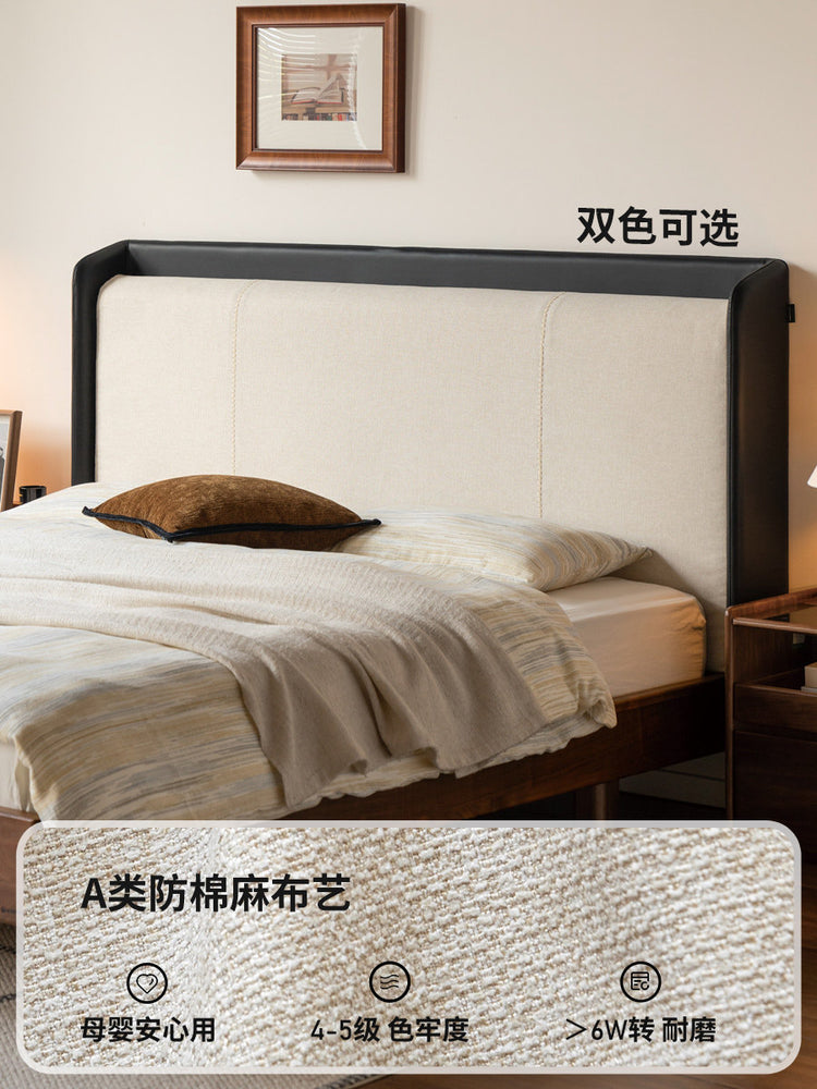 实木床意式轻奢双人床卧室黑胡桃木软靠床布艺悬浮床