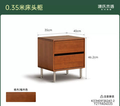 实木床头柜美式复古边柜卧室中古包豪斯带插座置物柜